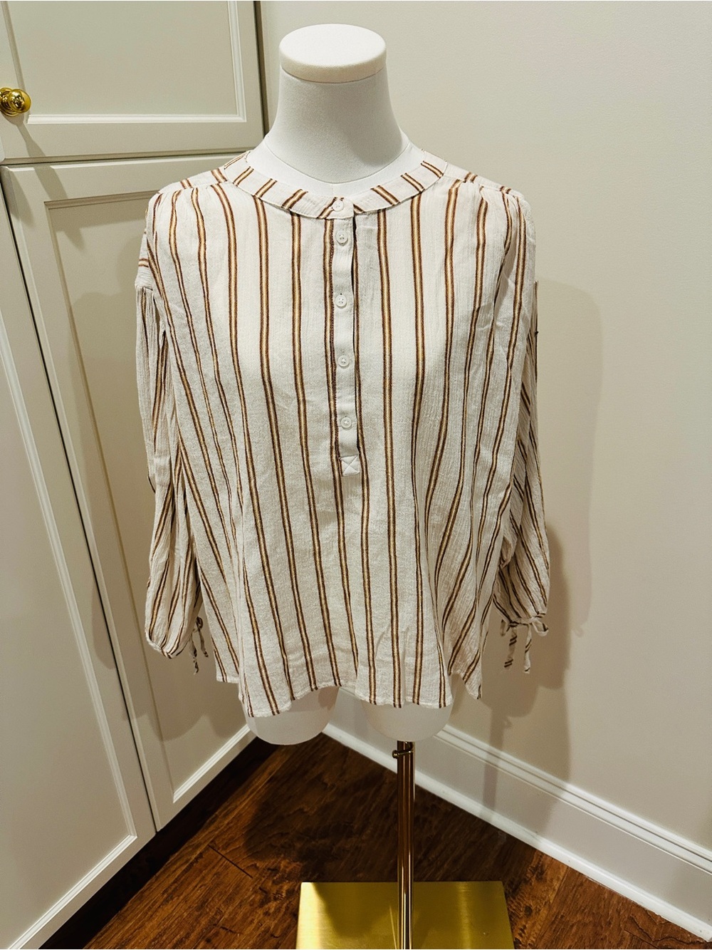 Treasure & Bond Cream Blouse with Brown Stripes